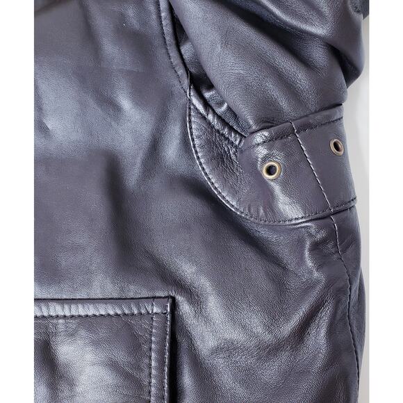 WILSONS LEATHER Men's Size XXL Brown Lamb's Leather Bomber Jacket w/ Epaulettes - Picture 3 of 16